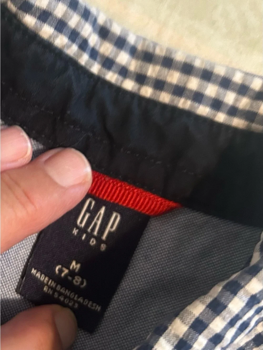 GAP Kids Boy’s Navy/White Gingham Seersucker Button-Down Long Sleeve M (7-8)